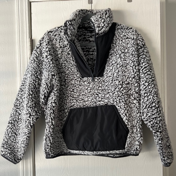 Express Sweaters - Express Kangaroo Pocket Gray Sherpa Sweater